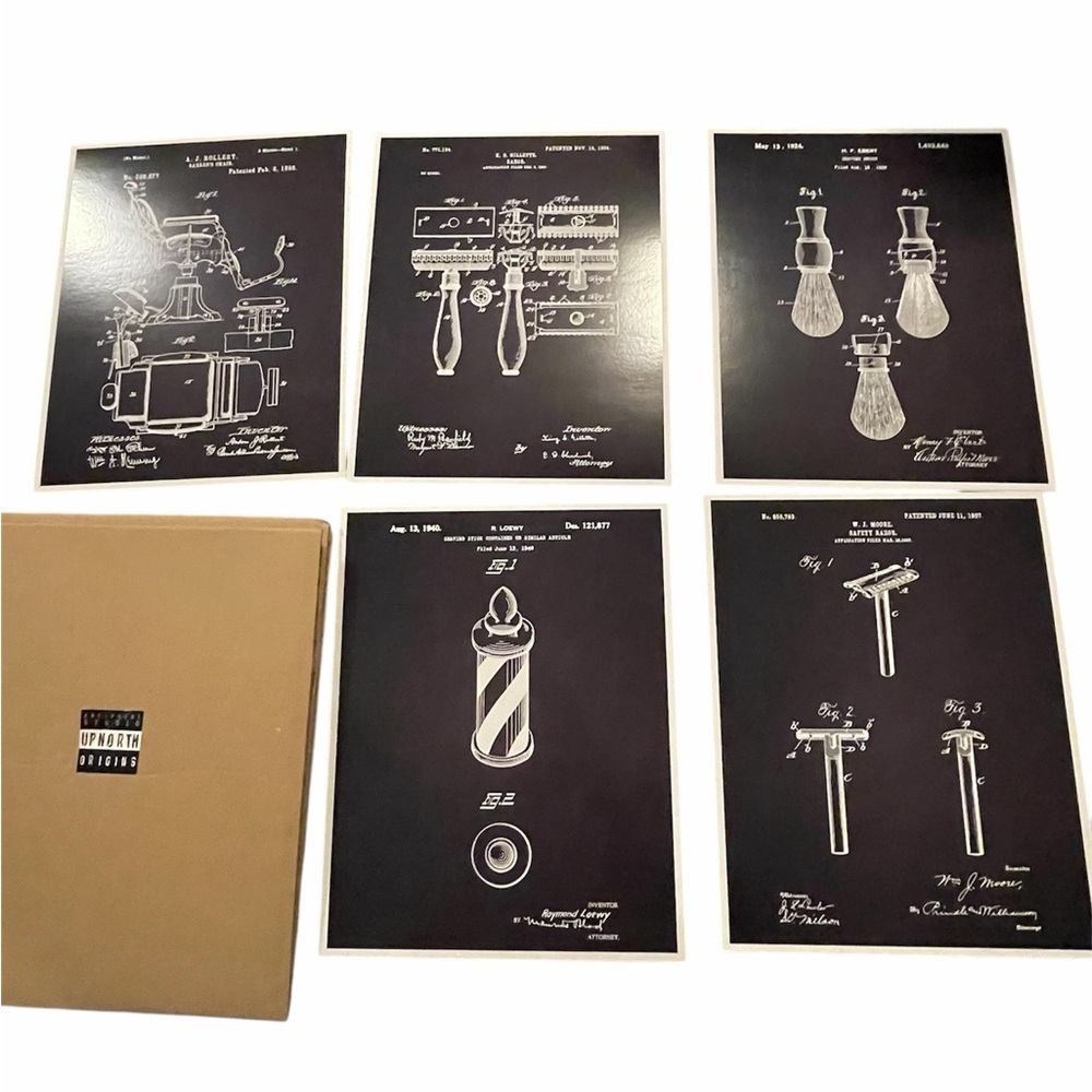NWT Barbershop Set of 5 Art Prints - Chalkboard background style.